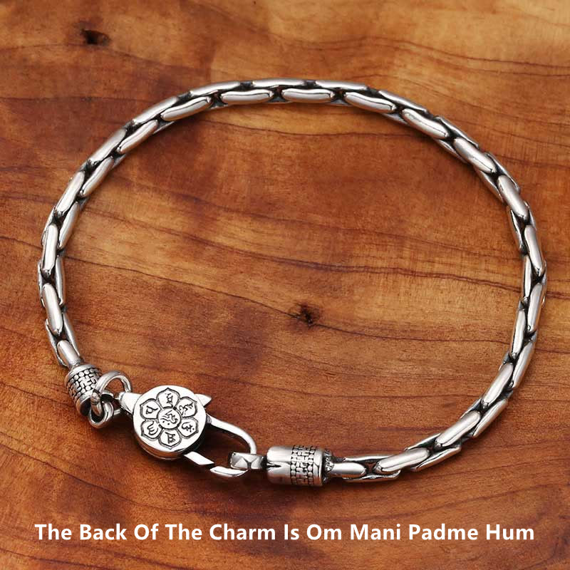 Tibetan Sterling Silver & Copper Om Mani Padme Hum Vajra Buddha Swastika Bracelet