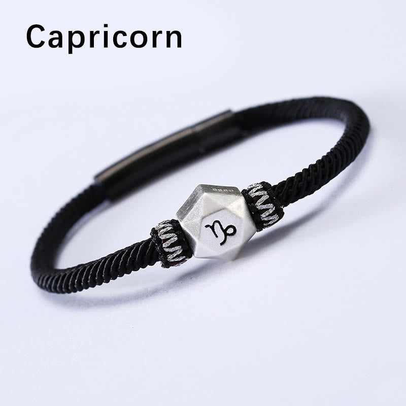 999 Sterling Silver 12 Constellations of the Zodiac Protection Handmade String Bracelet