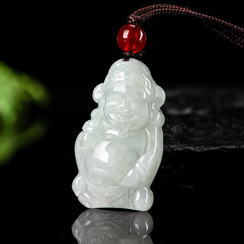 Natural Jade Chinese God of Wealth Caishen Ingot Luck Necklace Pendant