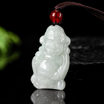 Natural Jade Chinese God of Wealth Caishen Ingot Luck Necklace Pendant