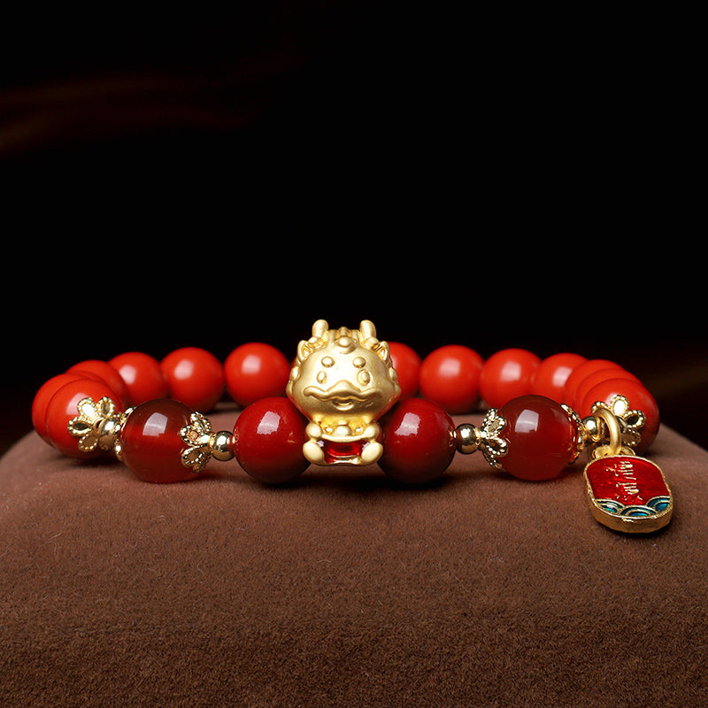 Year of the Dragon Natural Cinnabar Ingot Protection Bracelet