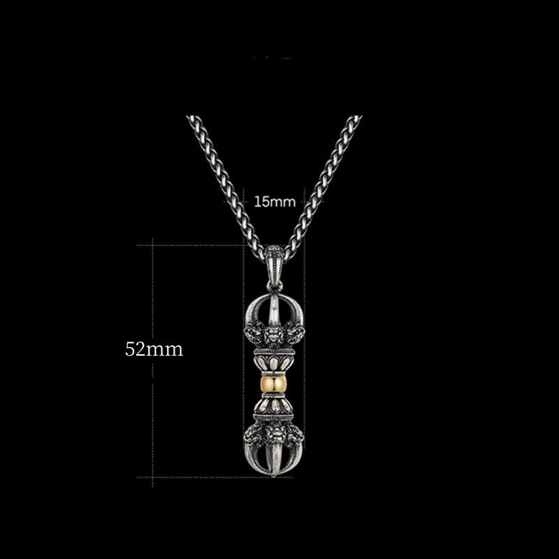 Tibetan Vajra Sterling Silver and Copper Pendant Necklace for Men and Women