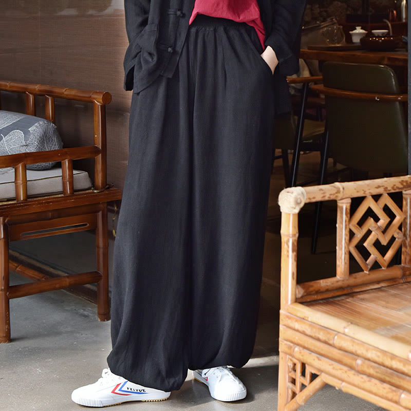 Tactile Breathable Linen Harem Pants for Mindful Meditation and Yoga