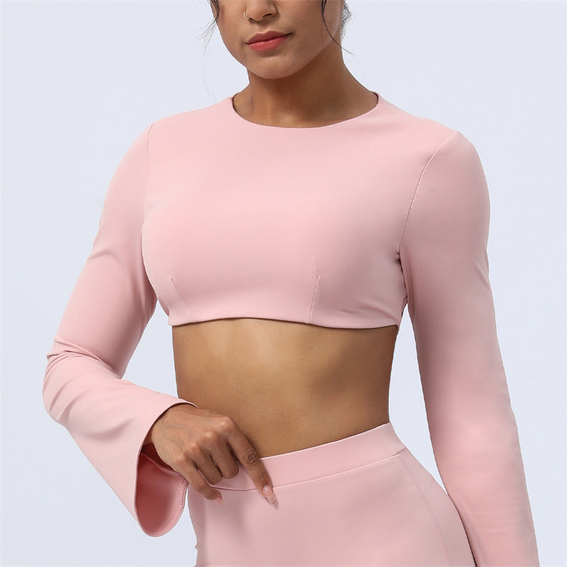 Long Sleeve Backless Strap Top Bra Flare Pants Fitness Yoga Outfit