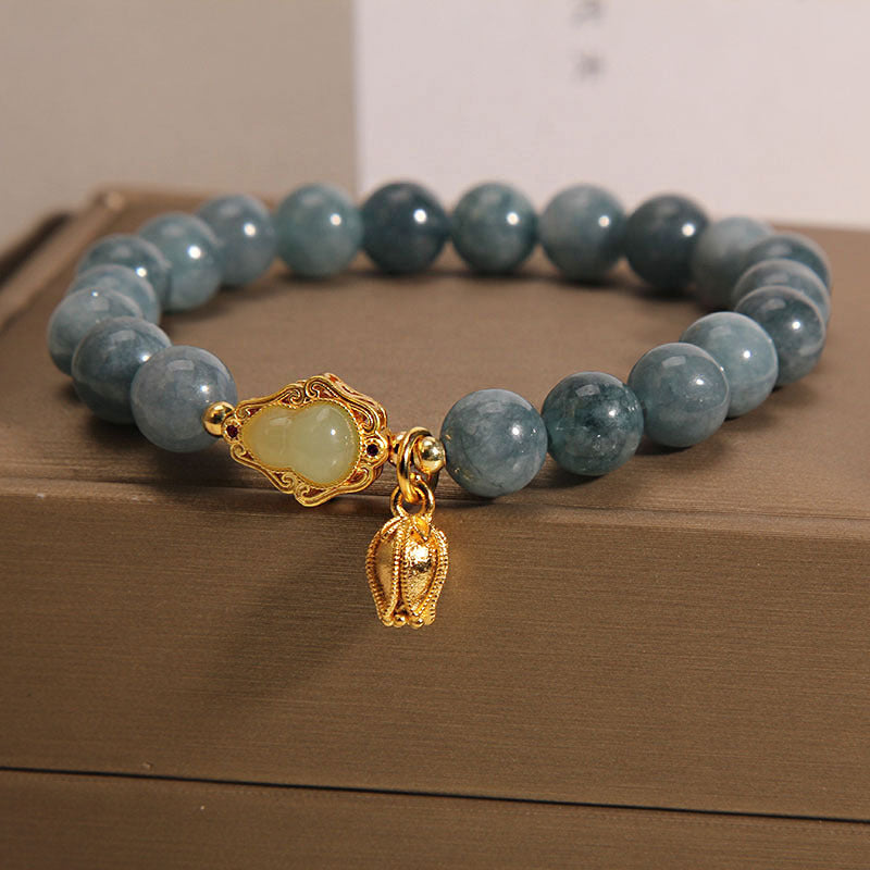 Natural Jade Wu Lou Gourd and Tulip Charm Bracelet