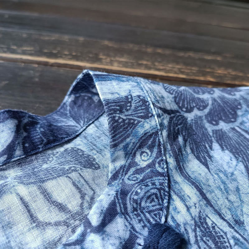Ramie Linen Floral Stand Collar Meditation Jacket Shirt
