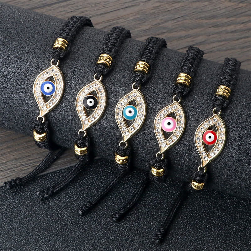 Handmade Evil Eye Red String Braided Bracelet with Gold or Silver Border