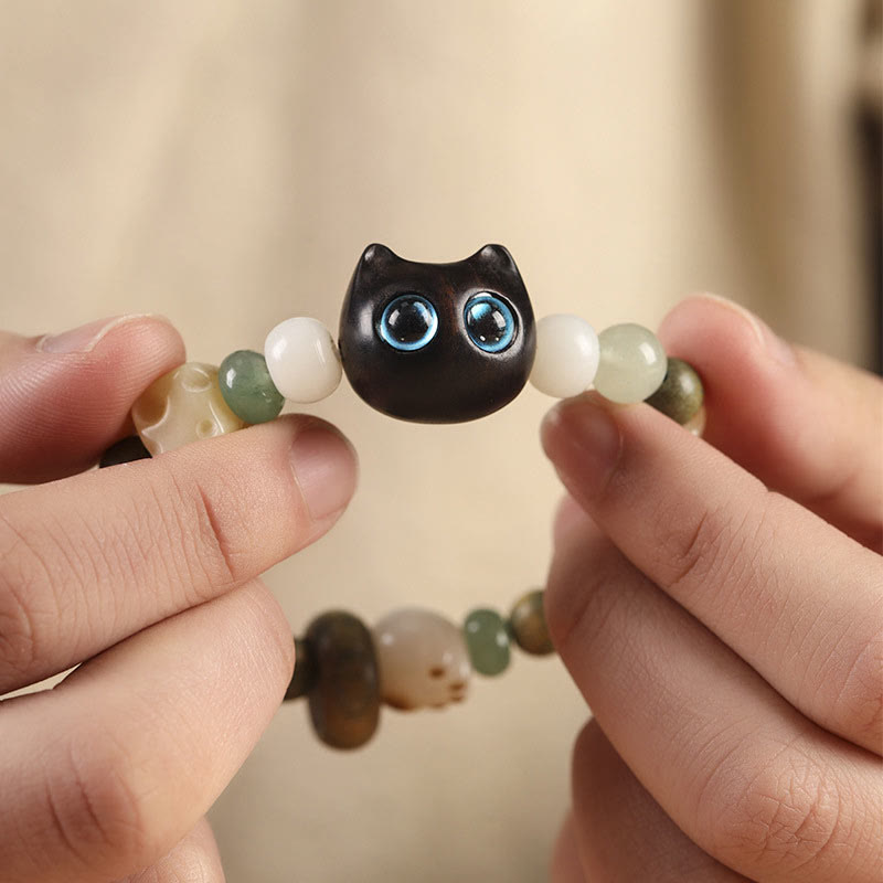 Bodhi Seed Green Sandalwood Ebony Wood Small Leaf Red Sandalwood Cat Head Paw Claw Peace Bracelet