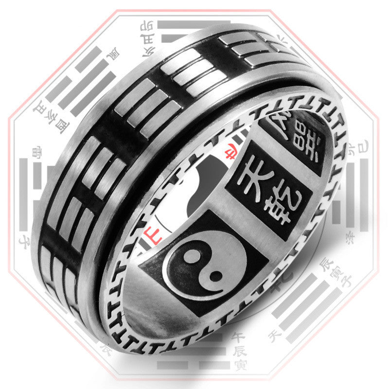 Rotatable Bagua Yin Yang Titanium Steel Balance Spinner Ring