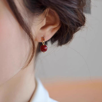 925 Sterling Silver Posts 14K Gold Filled Cinnabar Bead Zircon Calm Earrings