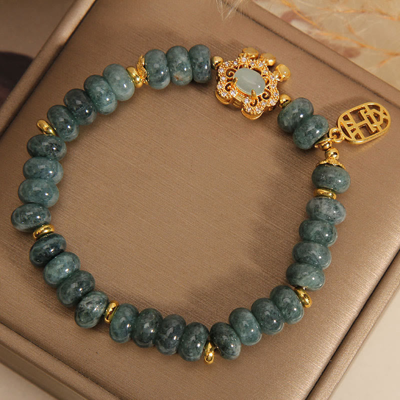Natural Jade Chinese Lock Charm Peace Luck Abundance Bracelet