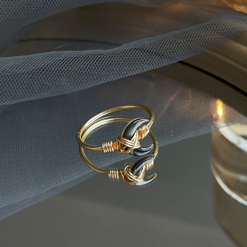 Natural Tridacna Stone Moon 14K Gold Blessing Ring