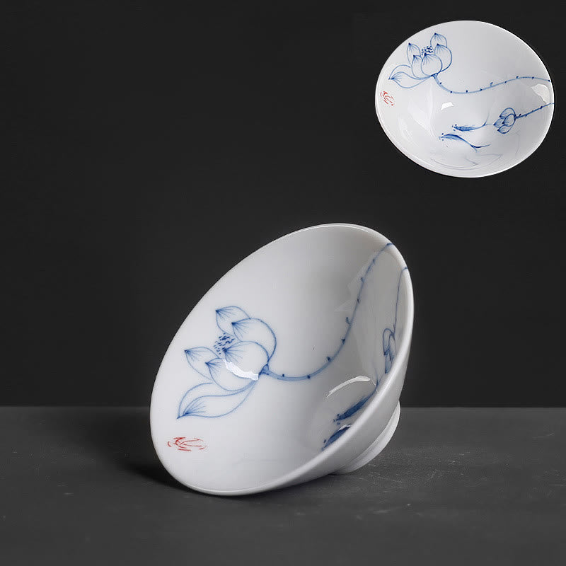 Vintage Plum Orchid Bamboo Chrysanthemum Lotus Koi Fish Ceramic Teacup Kung Fu Tea Cups