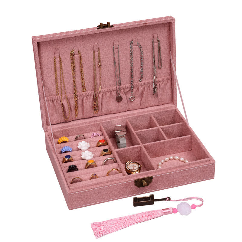 Minimalist Single Layer Flannel Jewelry Organizer with Secure Lock