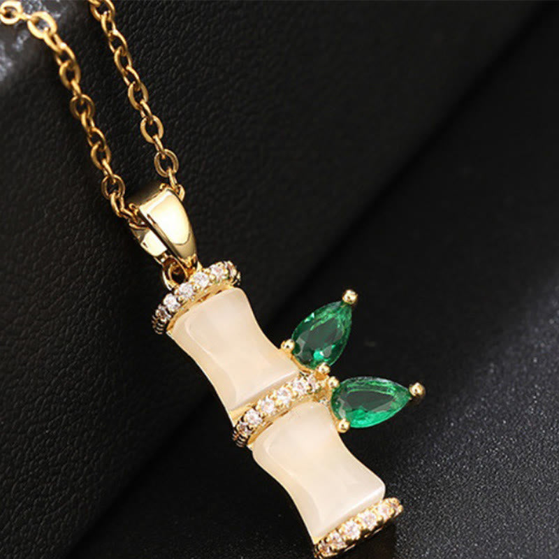 18K Gold Plated Chalcedony Bamboo Rhinestones Harmony Necklace Pendant