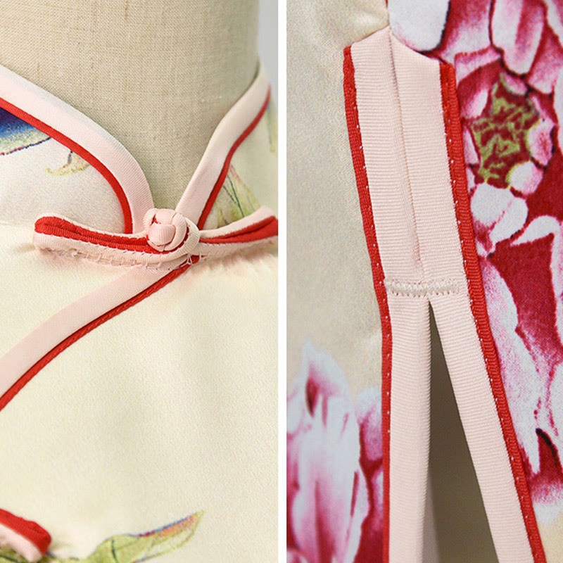 Tactile Knit Peony Print Mindful Ritual Cheongsam Dress