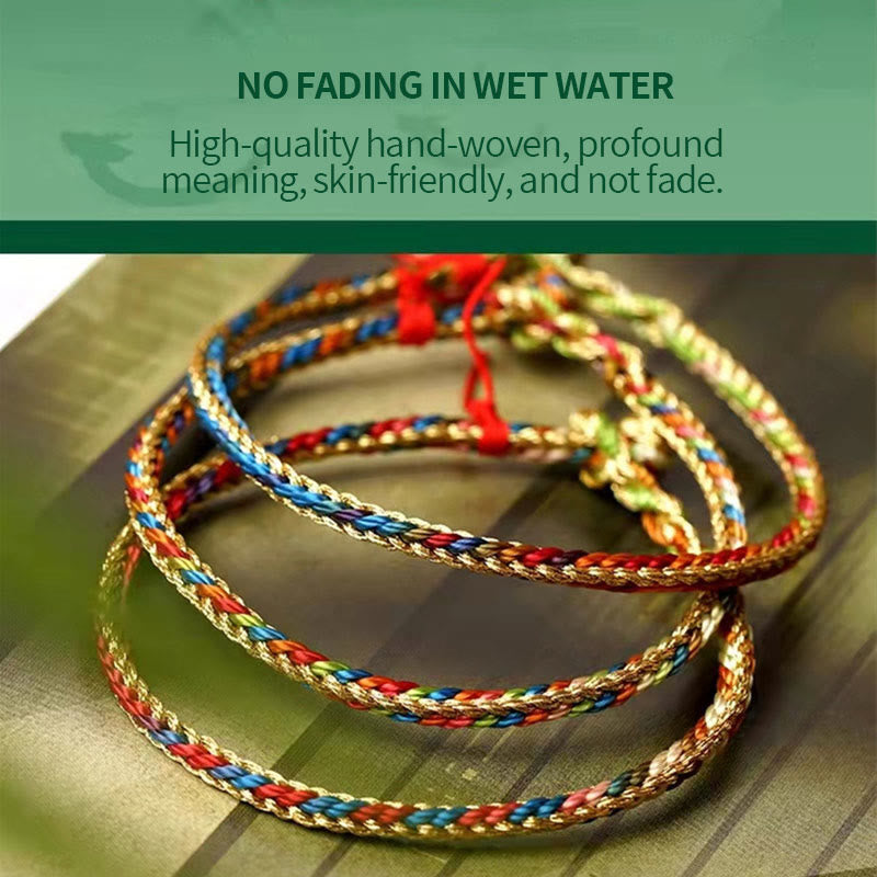 925 Sterling Silver Fu Character Zongzi Pattern Multicolored String Luck Handmade Braided Bracelet