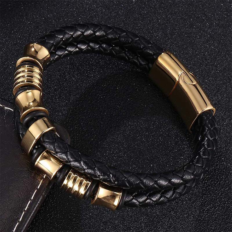 Minimalist Layered Braided Leather & Titanium Steel Bracelet