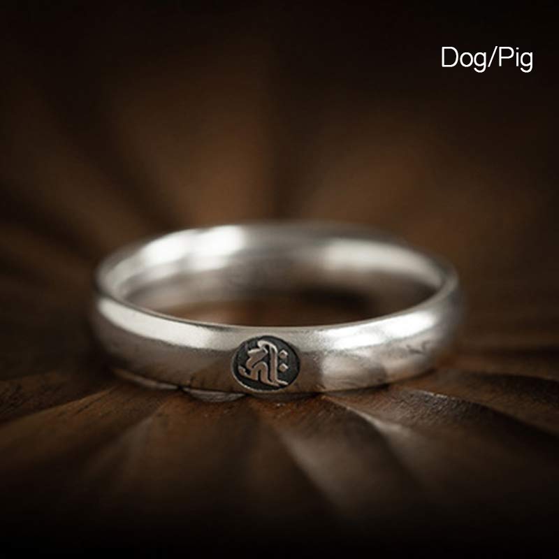 Chinese Zodiac Natal Buddha Couple Silver-plated Ring