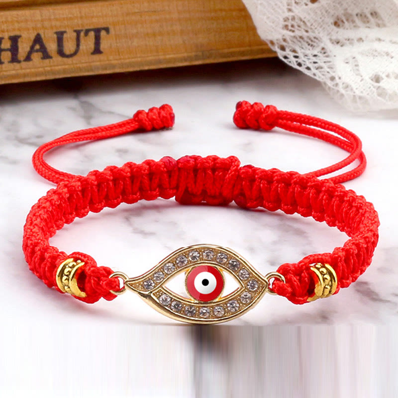 Handmade Evil Eye Red String Braided Bracelet with Gold or Silver Border