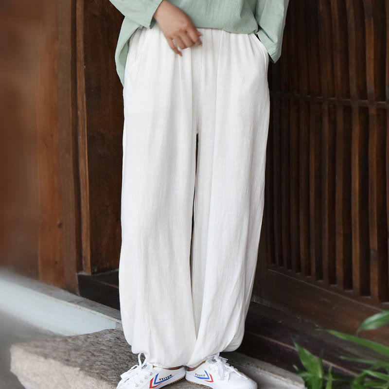 Tactile Breathable Linen Harem Pants for Mindful Meditation and Yoga