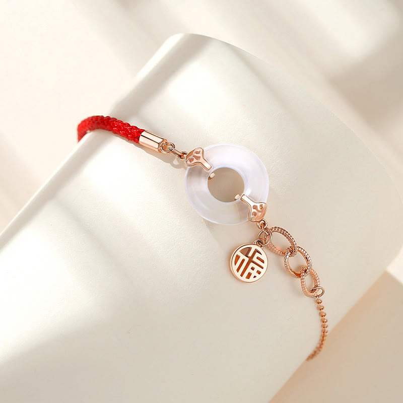 925 Sterling Silver Peace Buckle Chalcedony Fu Character Harmony Bracelet