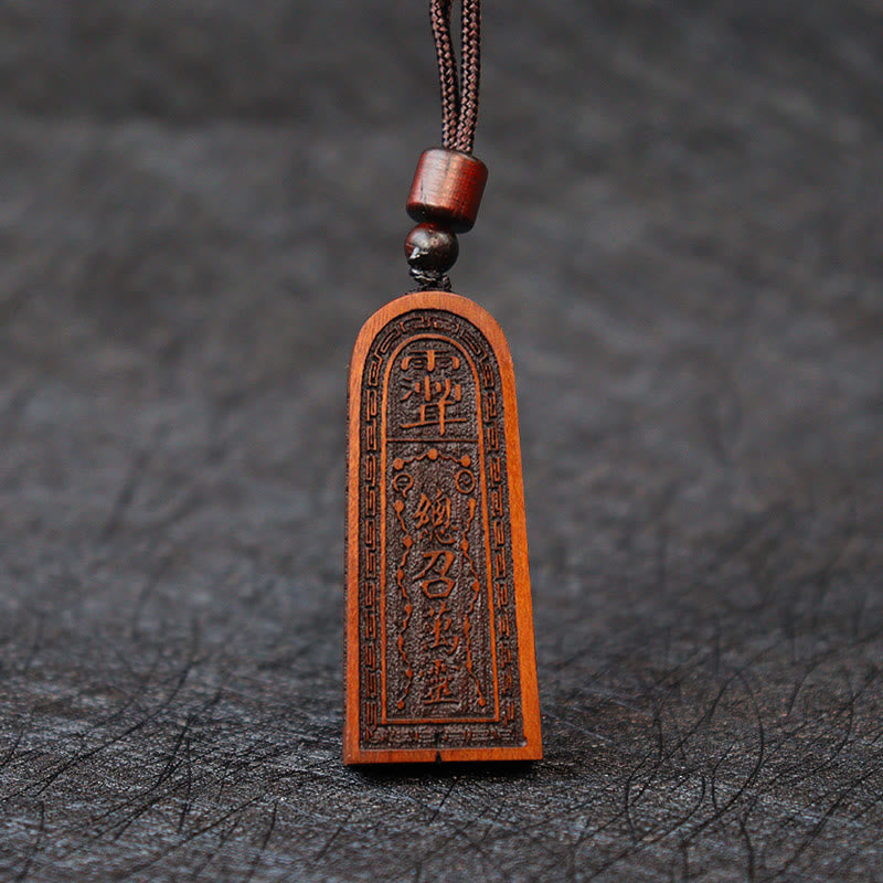 Lightning Struck Jujube Wood Taoist Five Thunder Order Luck Protection Necklace Pendant