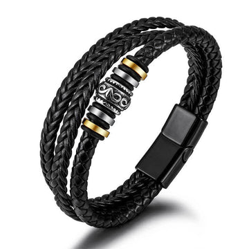 Braided Leather & Titanium Steel Layered Balance Bracelet for Men