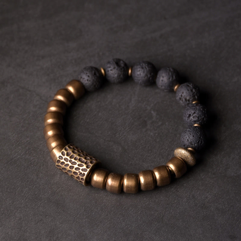Lava Rock Stone Rainbow Obsidian Copper Support Healing Bracelet