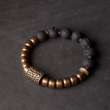 Lava Rock Stone Rainbow Obsidian Copper Support Healing Bracelet