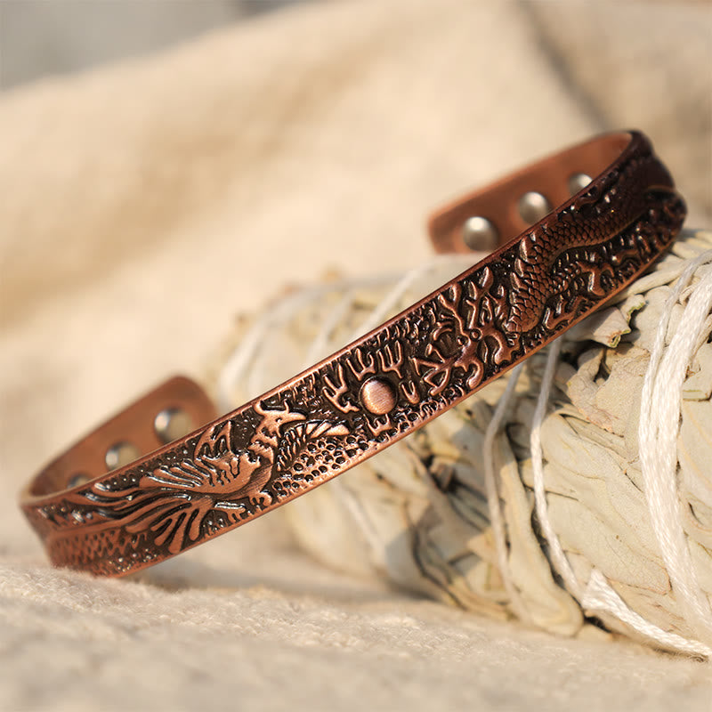 Dragon Phoenix Magnetic Solid Copper Cuff Bracelet Bangle