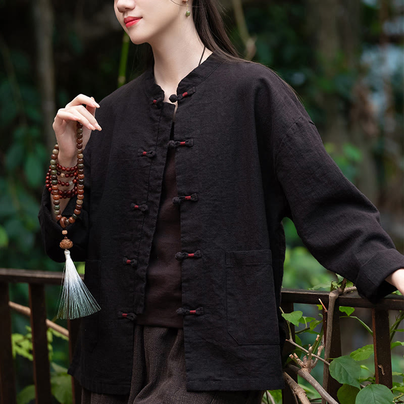 Frog-Button Shirt Zen Meditation Top Clothing Cotton Linen Jacket