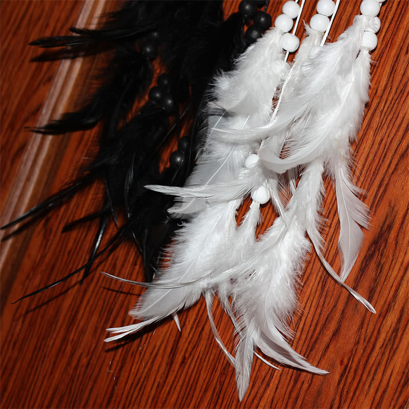 Yin Yang Dream Catcher Circular Net with Feathers Balance Decoration