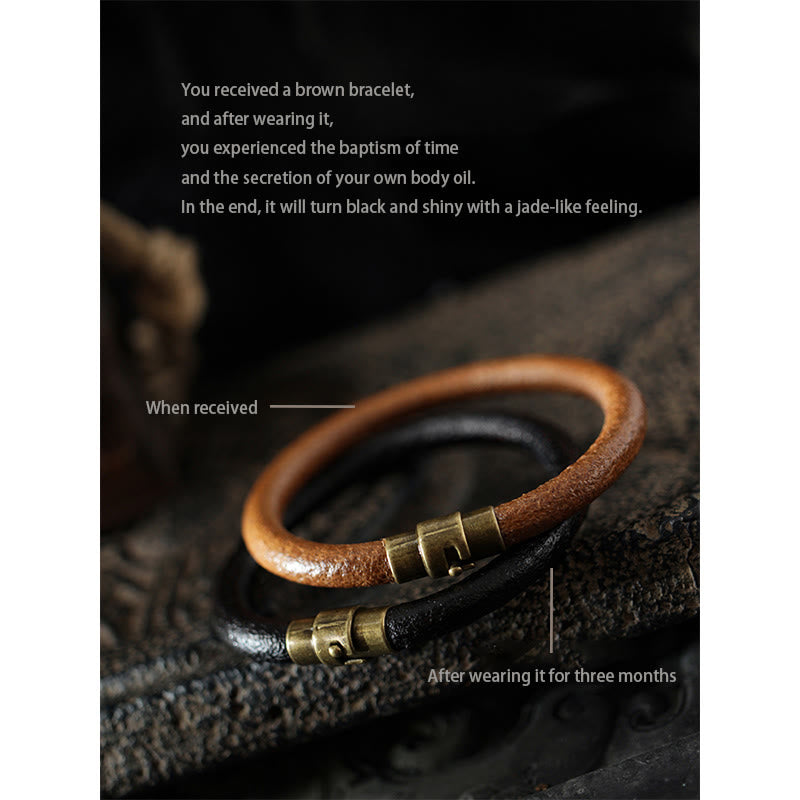Retro Leather Luck Healing Copper Magnetic Buckle Bracelet