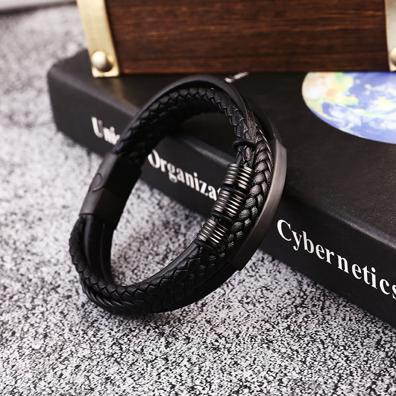 Leather Multi-Layer Titanium Steel Balance Braided Magnetic Buckle Bracelet