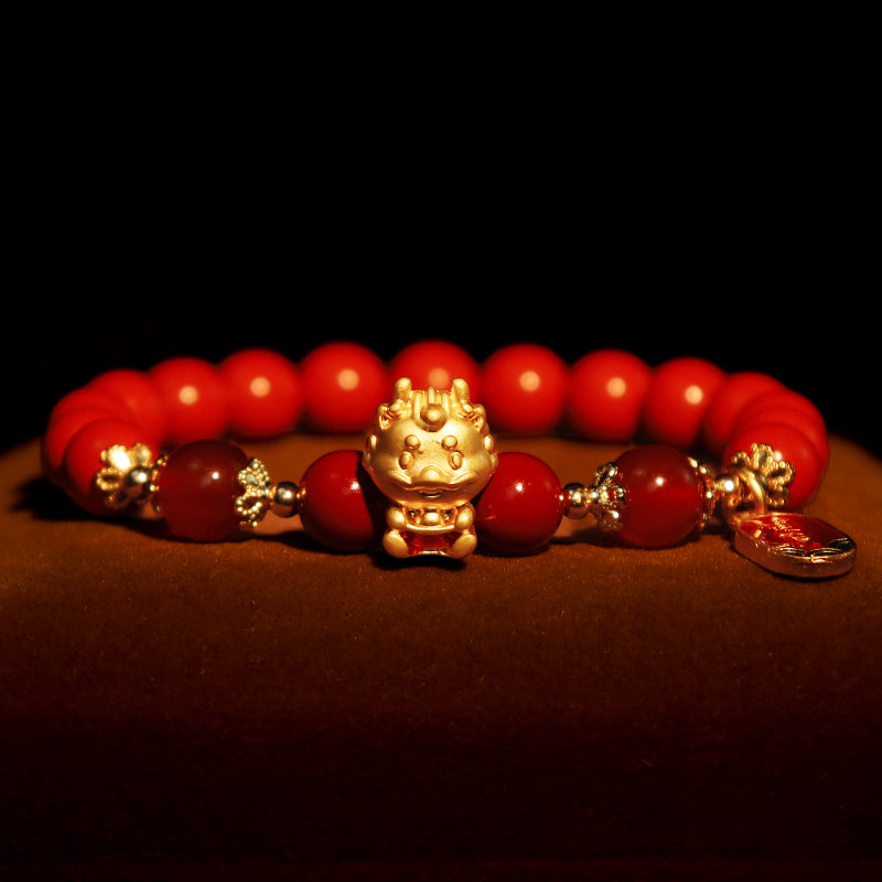 Year of the Dragon Natural Cinnabar Ingot Protection Bracelet