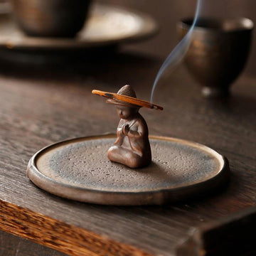 Minimalist Meditating Figure Ceramic Incense Burner with Optional Sandalwood