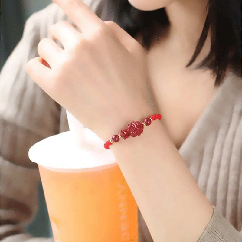 Handcrafted Cinnabar Zodiac Guardian Buddha Red String Adjustable Bracelet