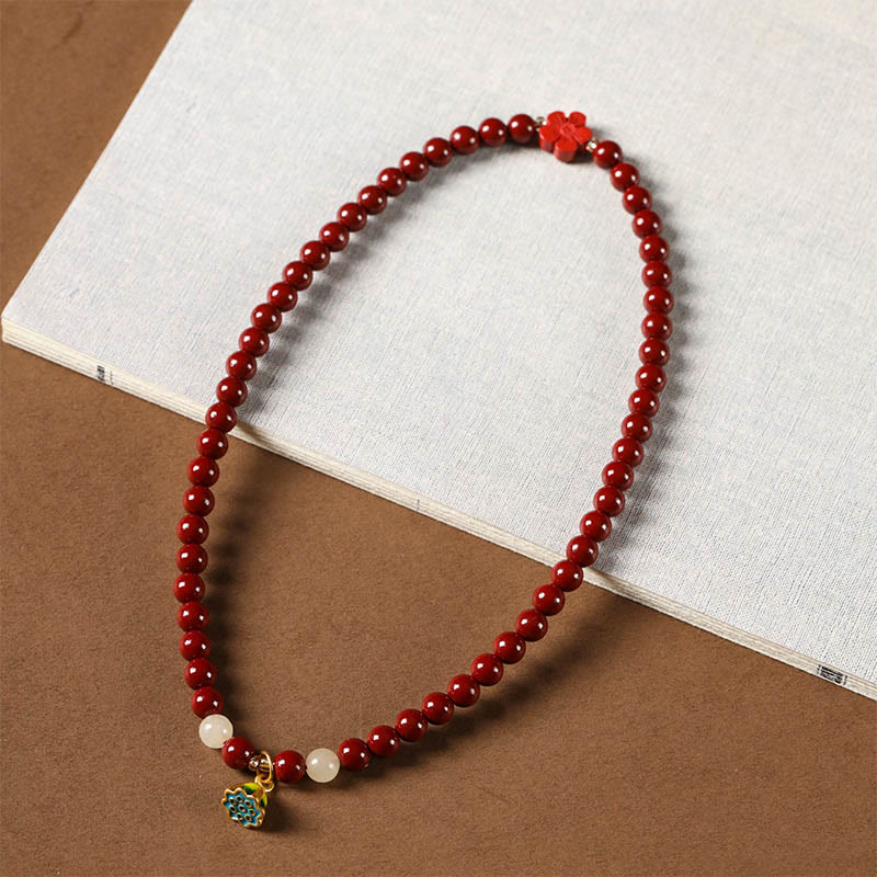 Agate and Cinnabar Lotus Charm Double Wrap Blessing Bracelet
