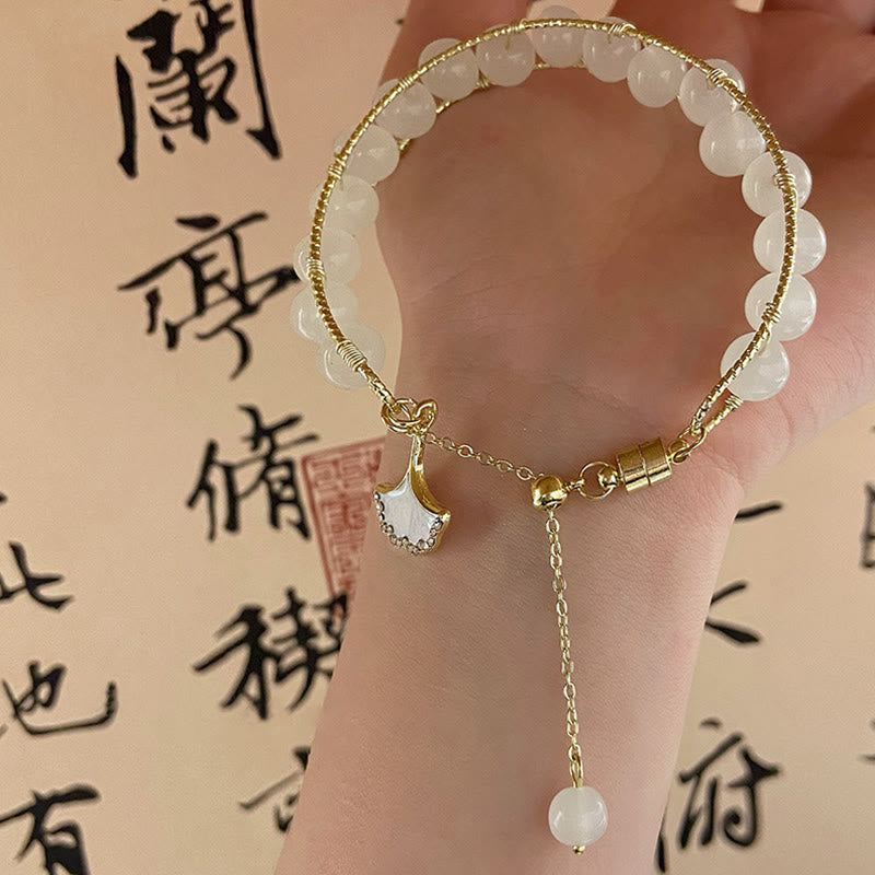 Ginkgo Leaf Jade Bead Luck Bracelet