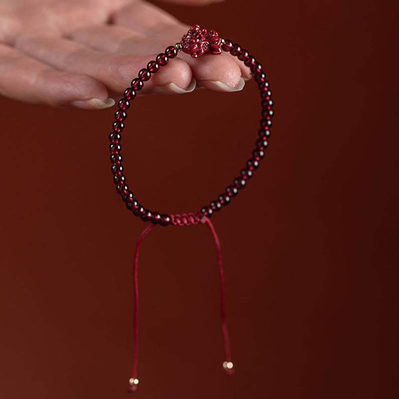 Garnet Cinnabar PiXiu Blessing Calm String Bracelet