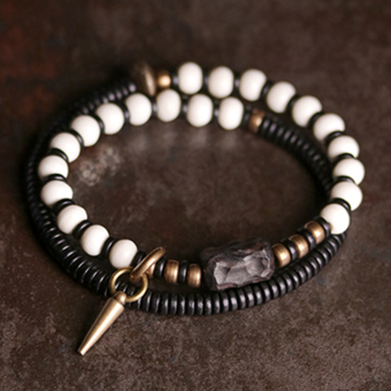 Bone Beads Ebony Wood Copper Strength Couple Bracelet