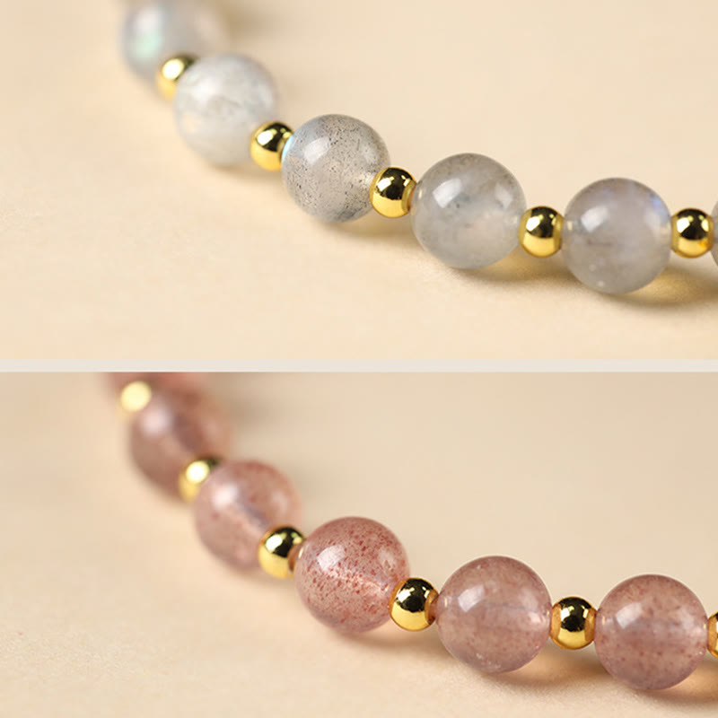 14K Gold Plated Fu Character Natural Crystal Energy Anchor Bracelet