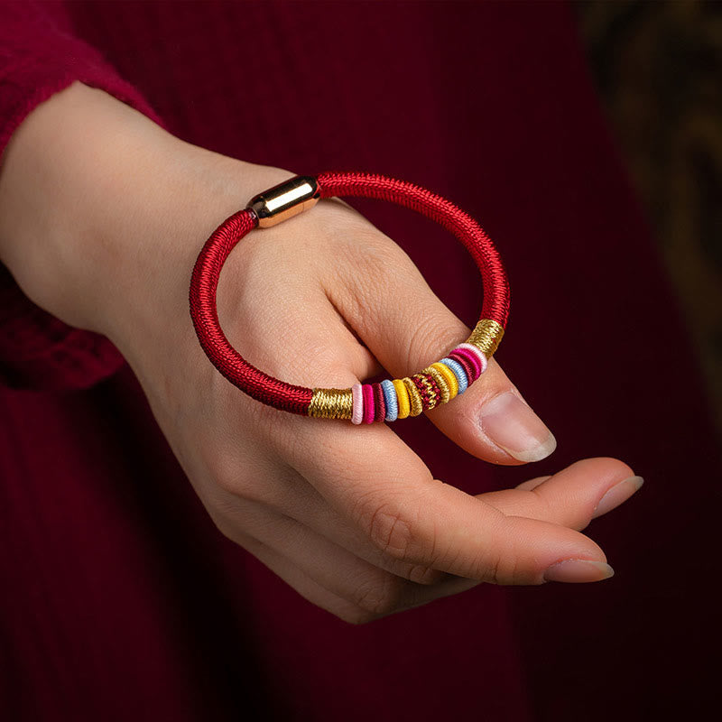Hand-Braided Tibetan Vajra Knot Red String Bracelet with Magnetic Buckle