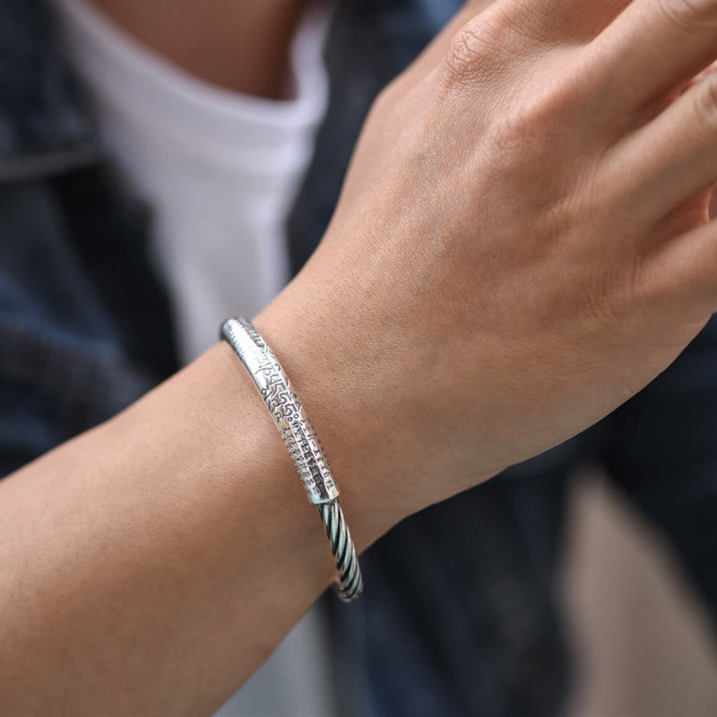 Tibetan Om Mani Padme Hum Heart Sutra Purity Cuff Bracelet