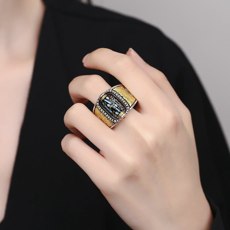 Tibetan Nine-Eye Dzi Bead Wealth Blessings Rotatable Ring