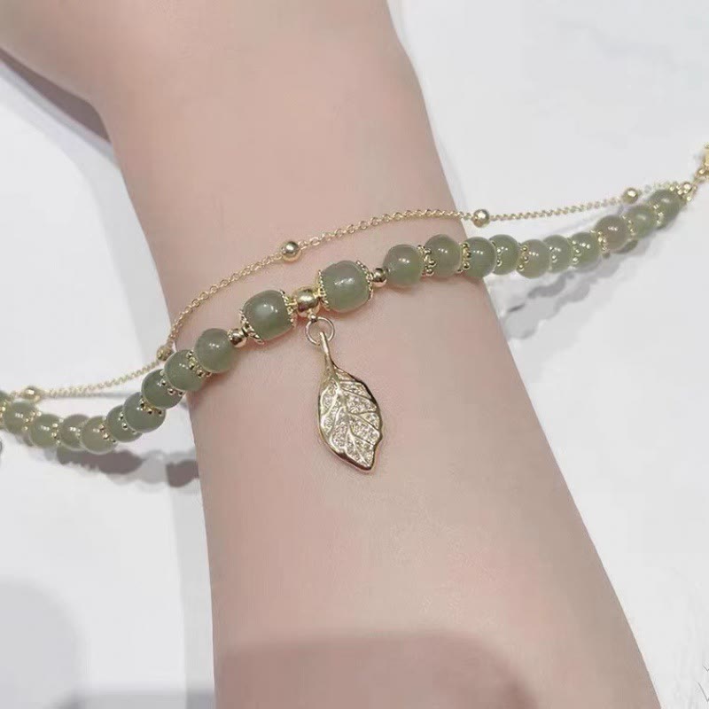 Jade Leaf Ginkgo Tulip Peanut Fu Character Luck Beaded Bracelet