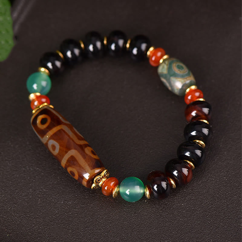 Tibetan Natural Nine-Eye and Three-Eyed Dzi Bead Handmade Cord Bracelet