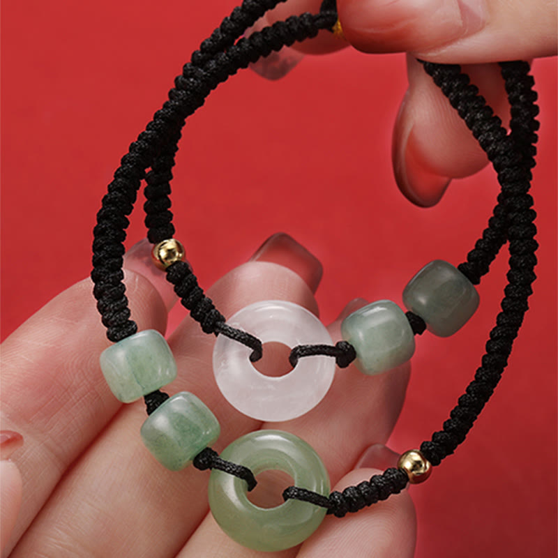 2Pcs Green Aventurine White Jade Peace Buckle Luck Braided Couple Bracelet