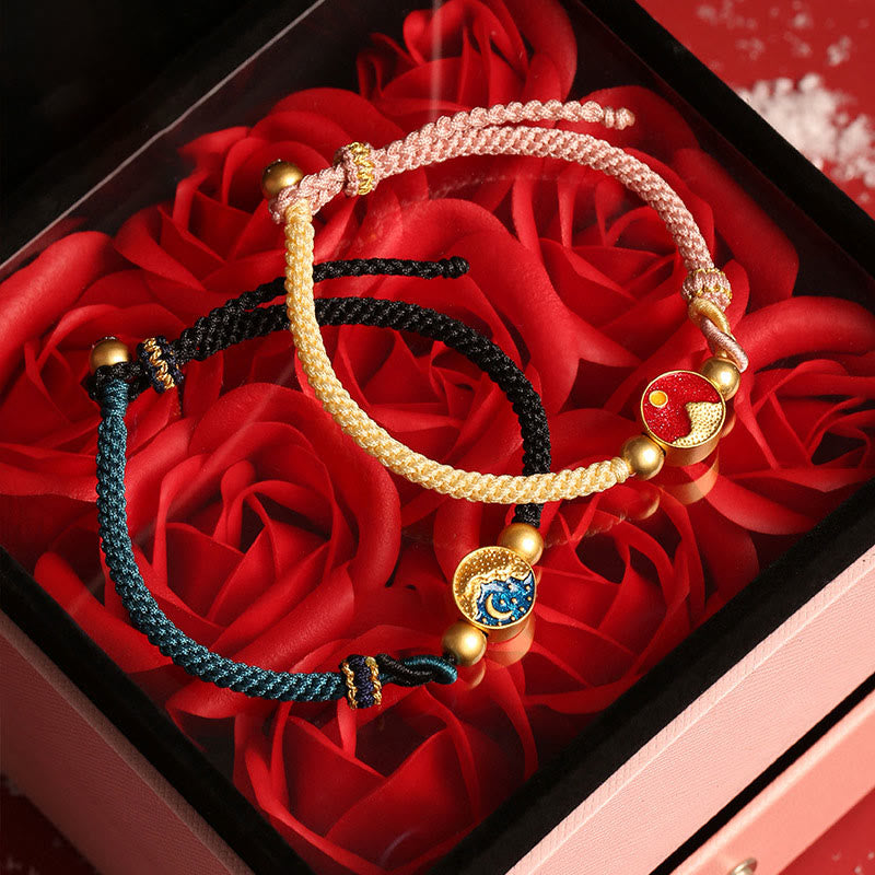 Handmade Mountain and Sea Engraved Luck Two-Color String Couple Bracelet
